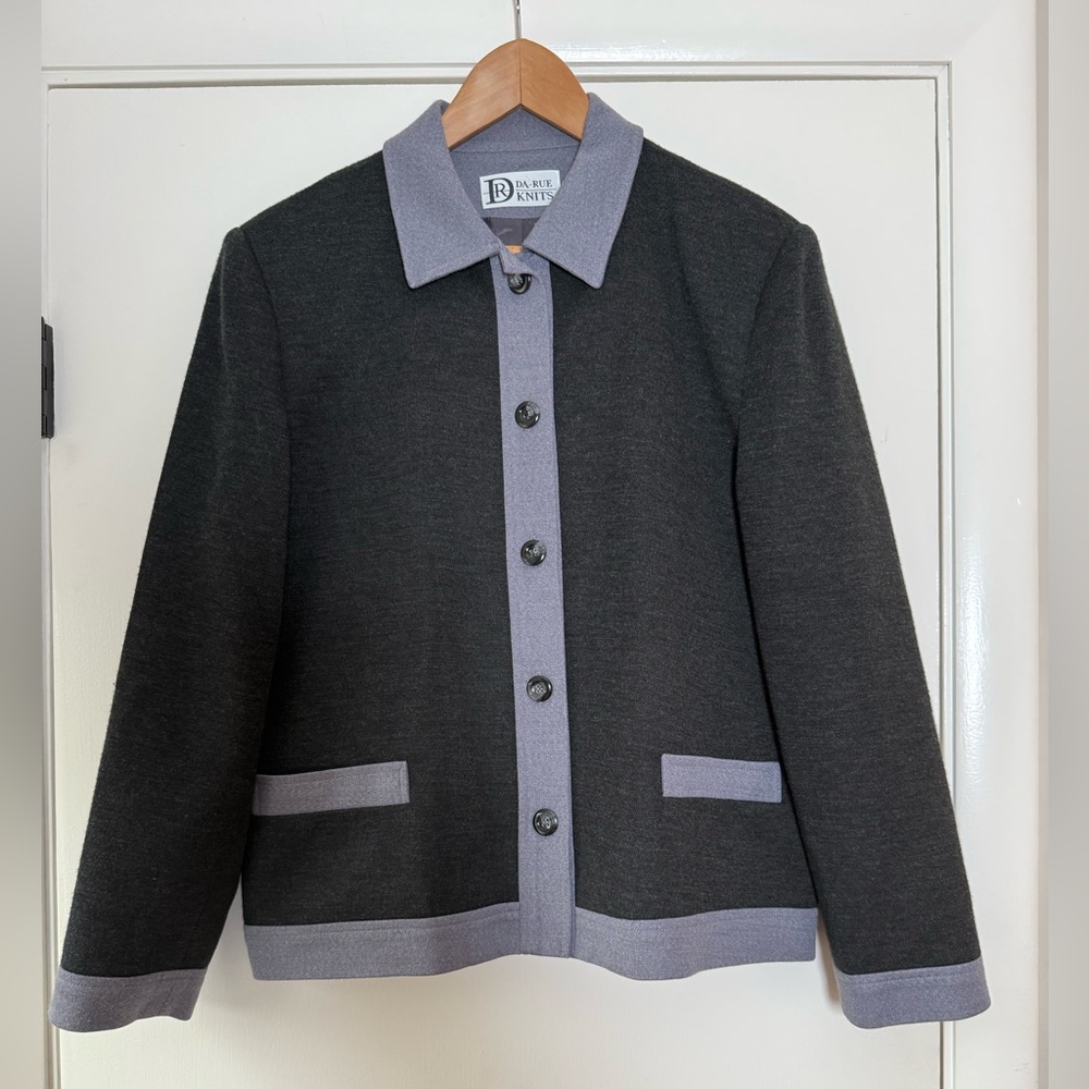 Da Rue Knits Vintage Merino Wool Blazer Jacket Cardigan Colorblock Quiet Luxury